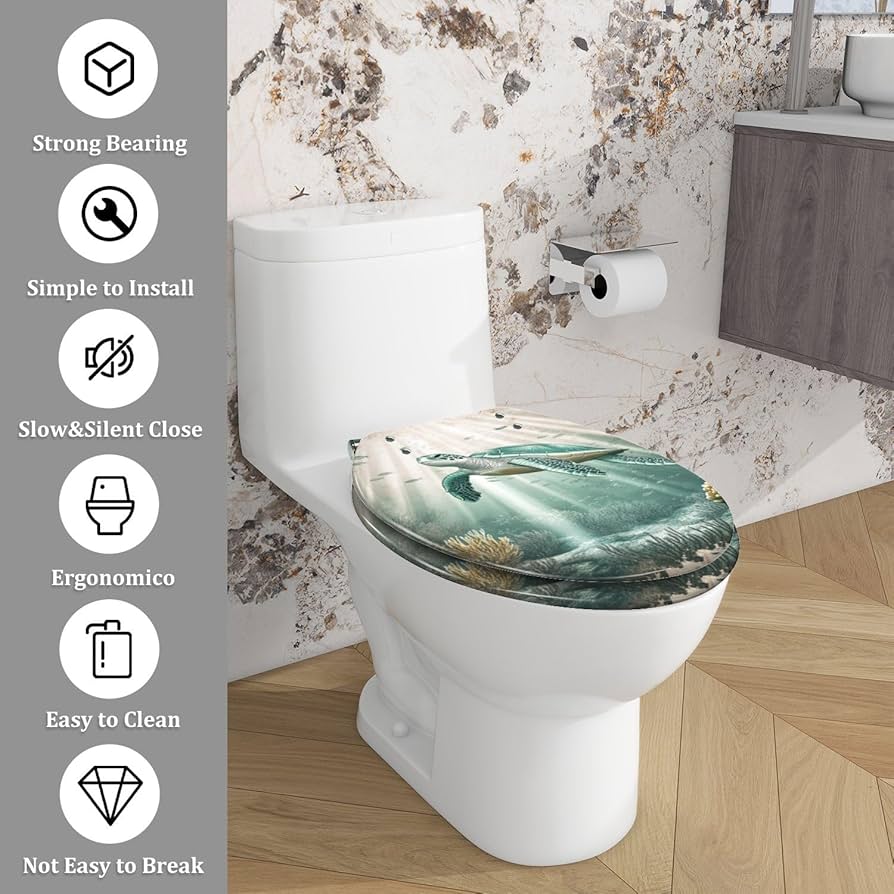 TRANQDEHOM Elongated Toilet Seat with Cover, Sea Turtle